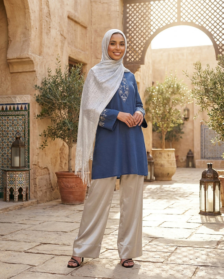 Silky Sparkle Non-slip Shawl Hijab - Silver