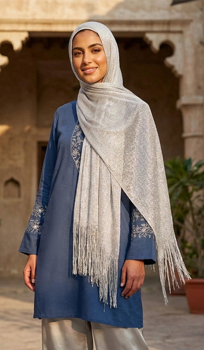 Silky Sparkle Non-slip Shawl Hijab - Silver