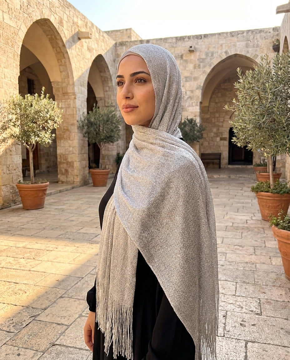 Silky Sparkle Non-slip Shawl Hijab - Silver