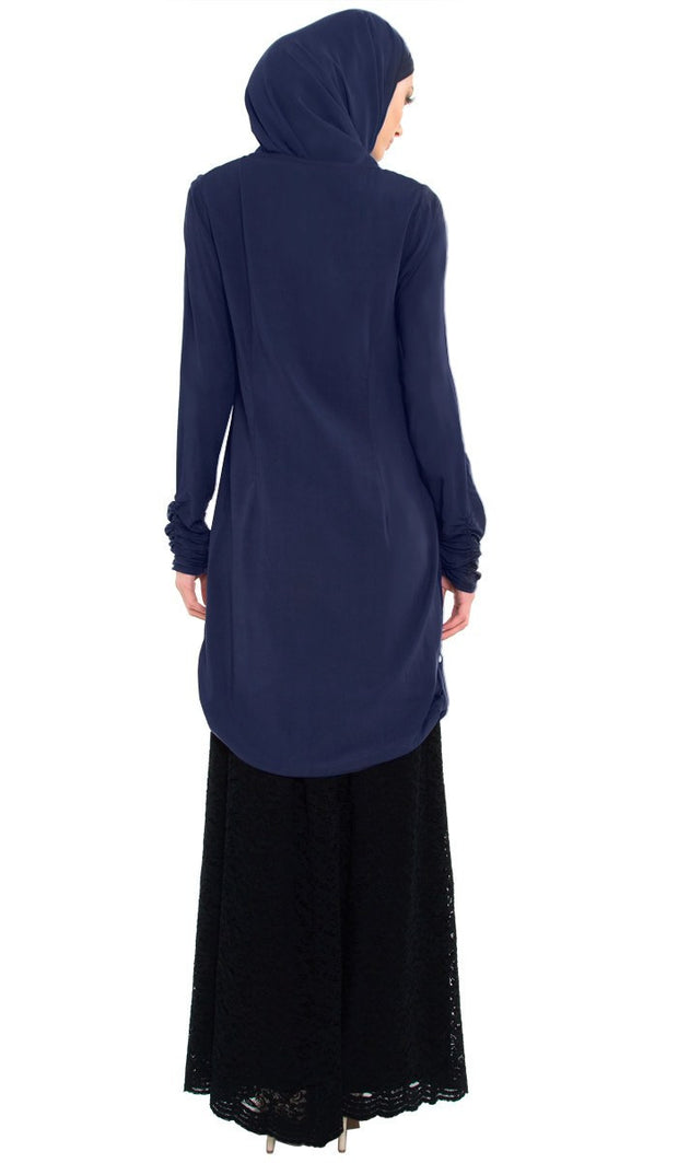 Falisha Long Modest Muslim Tunic  - Navy - ARTIZARA.COM
