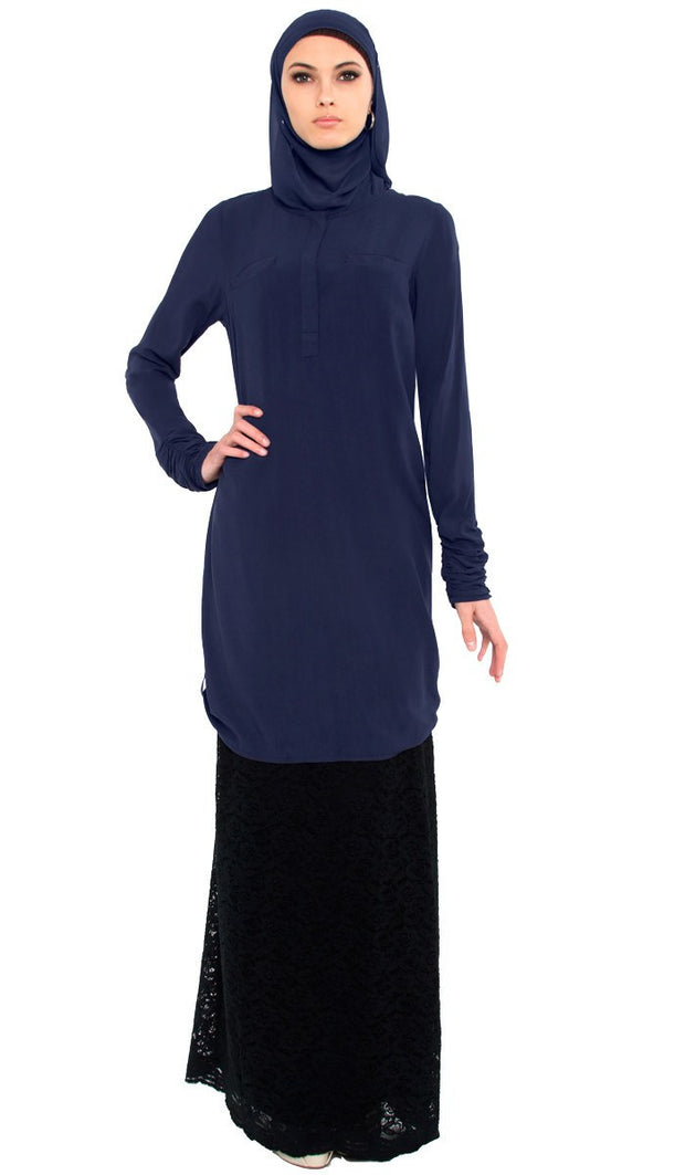 Falisha Long Modest Muslim Tunic  - Navy - ARTIZARA.COM
