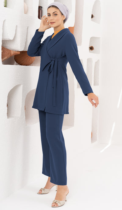 Abeer Light Long Comfy Wrap Jacket - Marina Blue - FINAL SALE