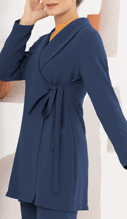 Abeer Light Long Comfy Wrap Jacket - Marina Blue