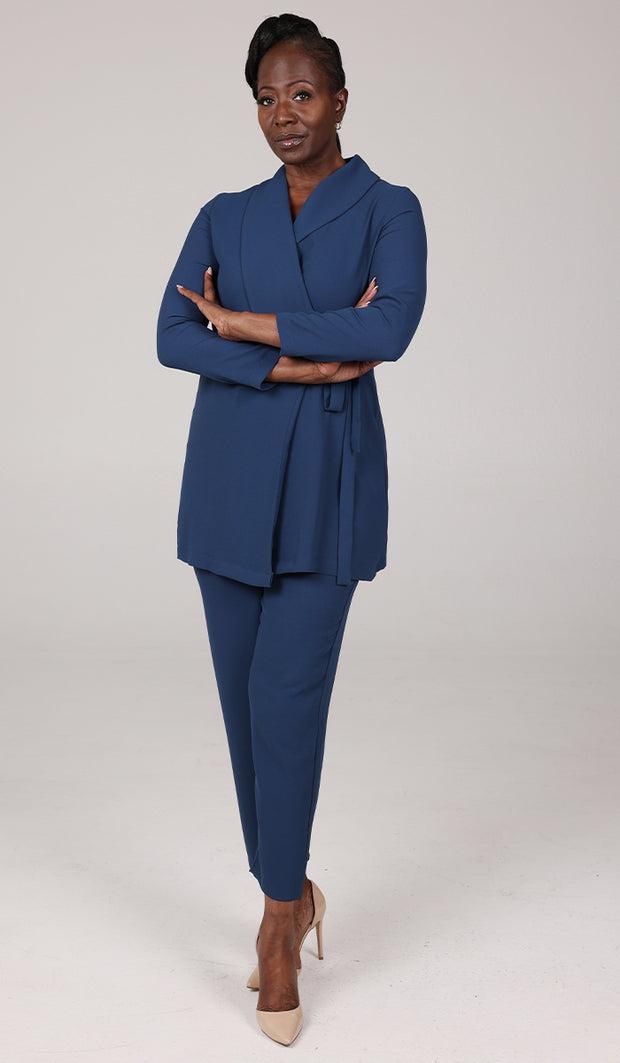Abeer Light Long Comfy Wrap Jacket - Marina Blue