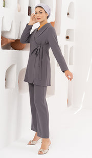 Abeer Light Long Comfy Wrap Jacket - Purple Gray - Final Sale