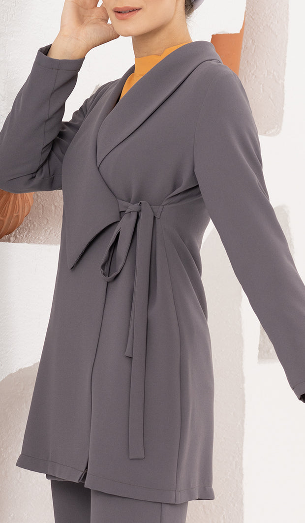 Abeer Light Long Comfy Wrap Jacket - Purple Gray