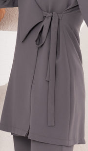 Abeer Light Long Comfy Wrap Jacket - Purple Gray
