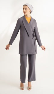 Abeer Light Long Comfy Wrap Jacket - Purple Gray