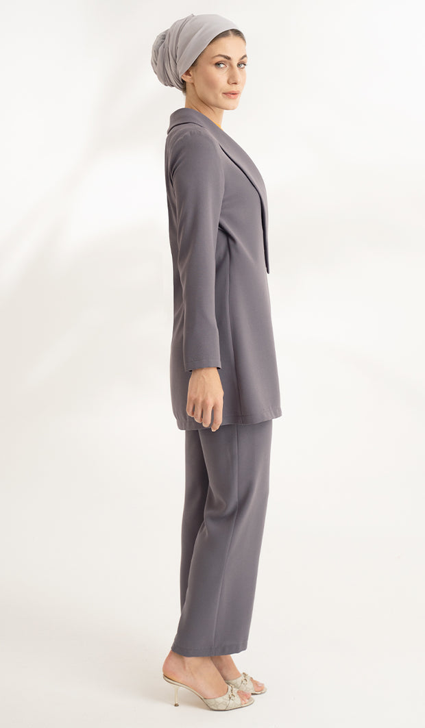 Abeer Light Long Comfy Wrap Jacket - Purple Gray - Final Sale