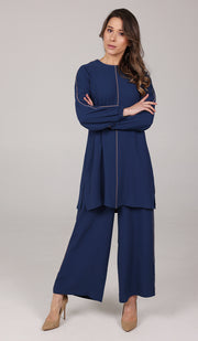 Abiyya Dressy Wide Leg Pants - Blue/Cafe