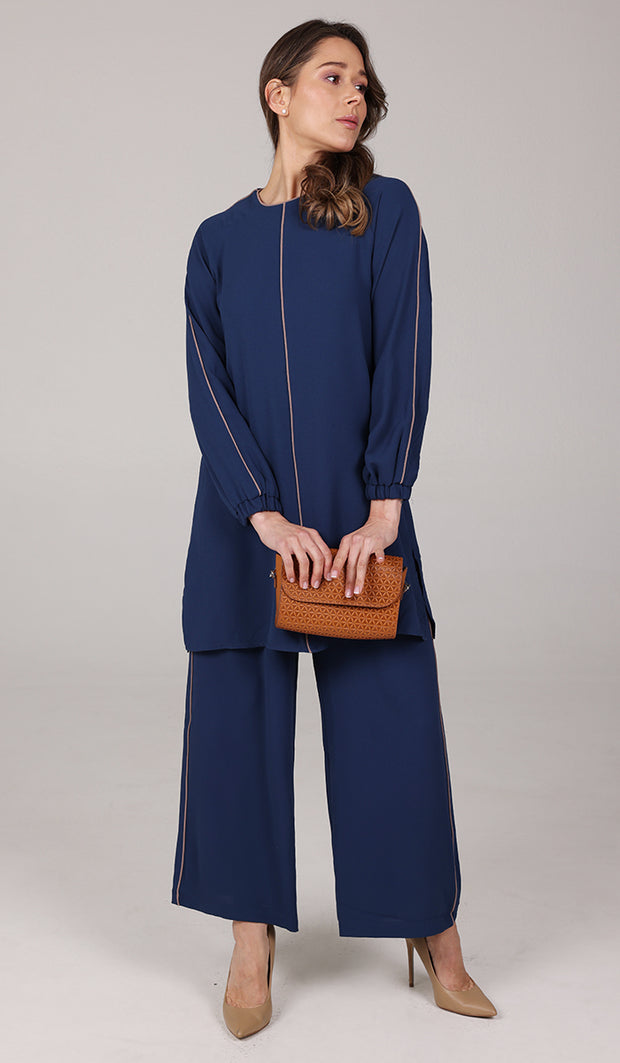 Abiyya Dressy Wide Leg Pants - Blue/Cafe