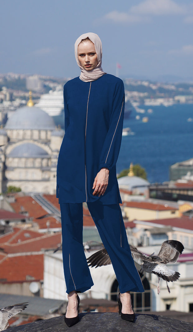 Abiyya Sleek Long Top - Blue/Cafe