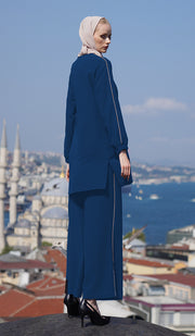 Abiyya Sleek Long Top - Blue/Cafe