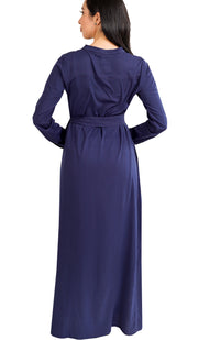 Adina Embroidered Long Maxi Dress Abaya - Navy