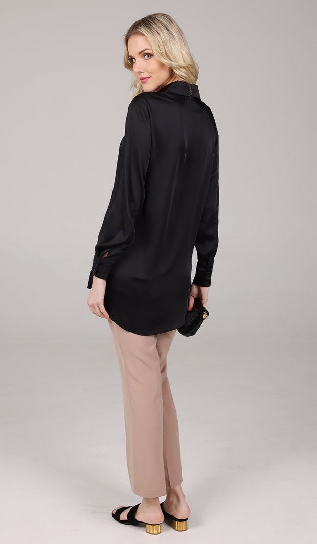 Afroze Silky Formal Button-down Shirt - Black - Final Sale