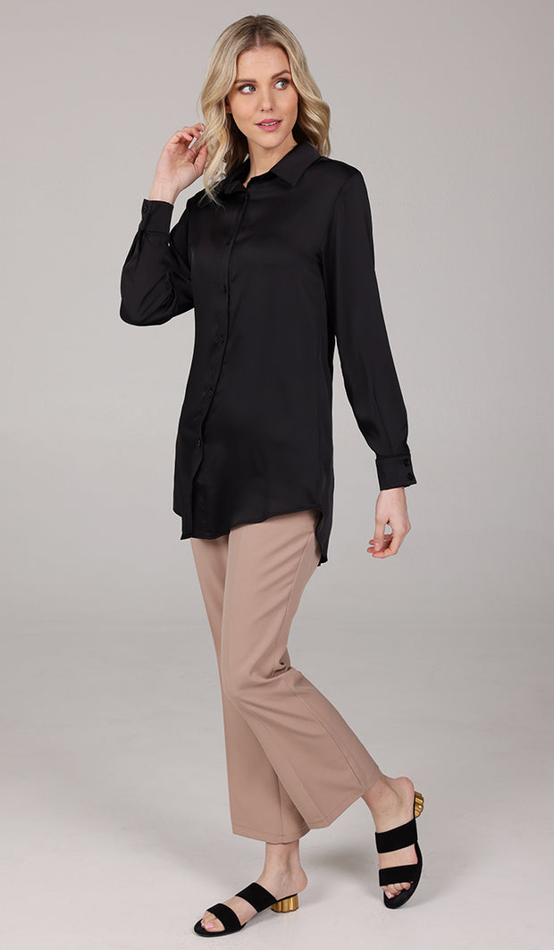 Afroze Silky Formal Button-down Shirt - Black