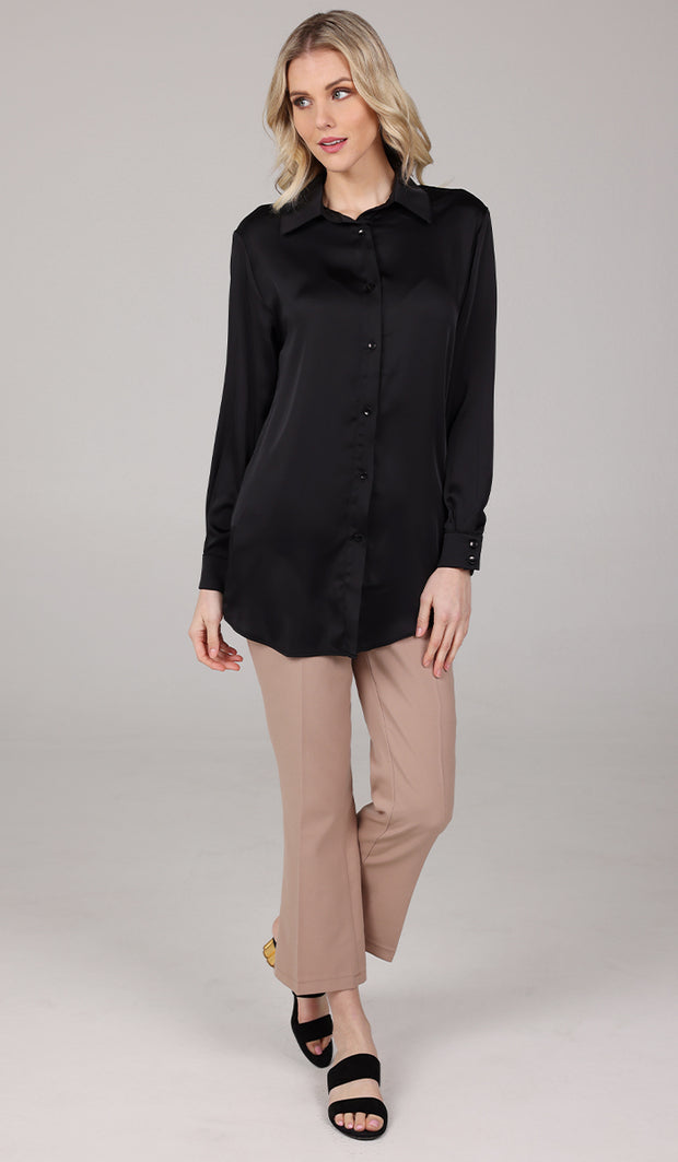 Afroze Silky Formal Button-down Shirt - Black - Final Sale