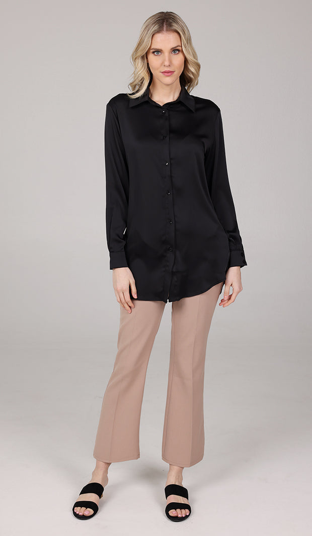 Afroze Silky Formal Button-down Shirt - Black - Final Sale