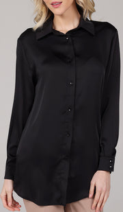 Afroze Silky Formal Button-down Shirt - Black - Final Sale