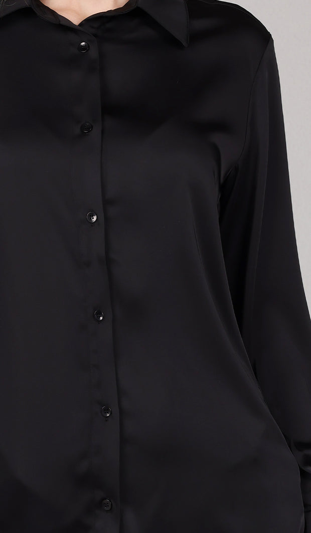 Chemise boutonnée formelle soyeuse Afroze - Noir