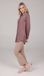 Afroze Silky Formal Button-down Shirt - Mauve - Final Sale