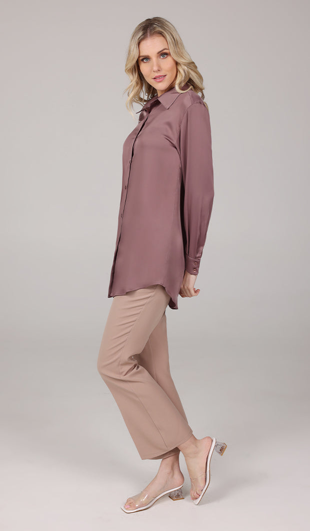 Afroze Silky Formal Button-down Shirt - Mauve - Final Sale