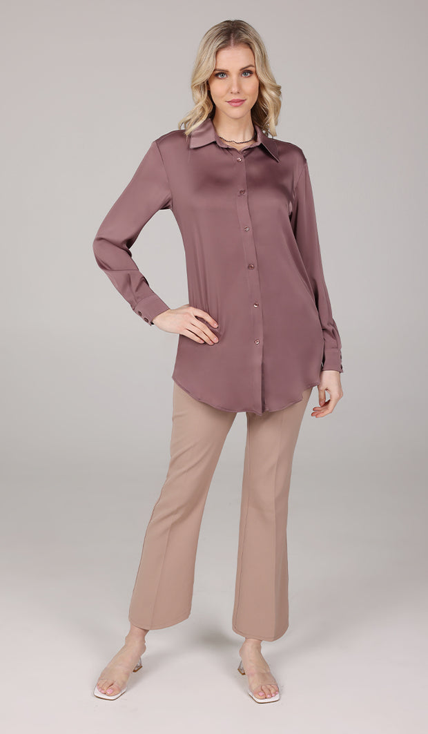 Afroze Silky Formal Button-down Shirt - Mauve