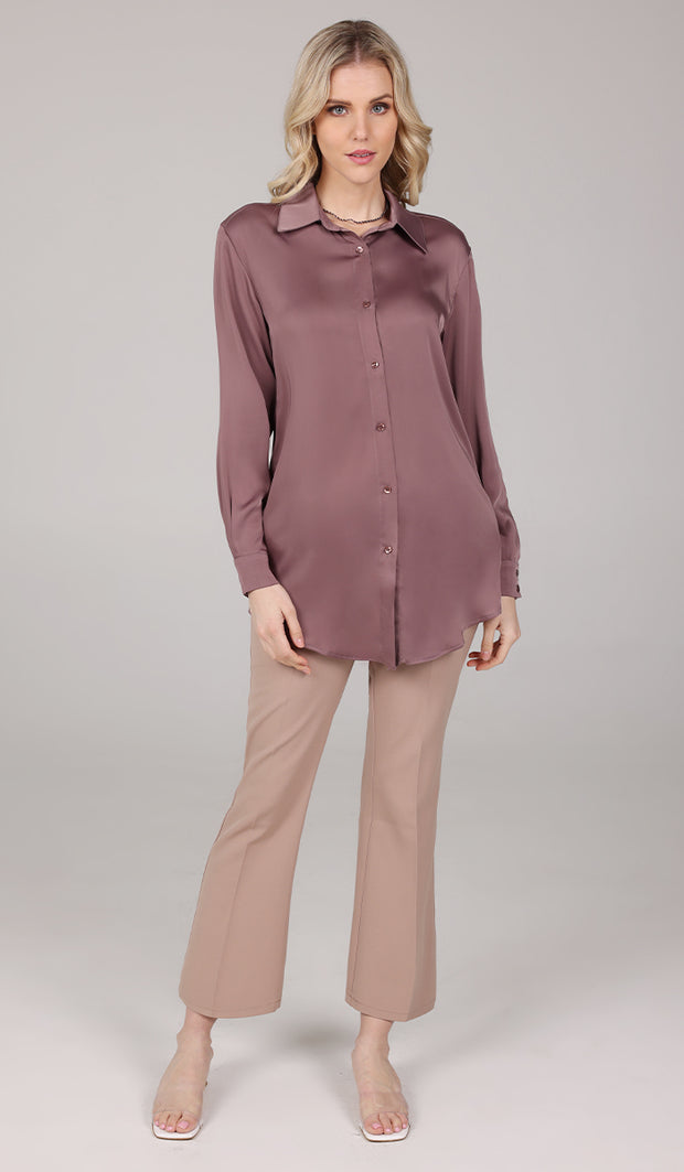 Afroze Silky Formal Button-down Shirt - Mauve - Final Sale