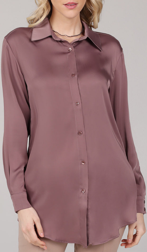 Afroze Silky Formal Button-down Shirt - Mauve - Final Sale