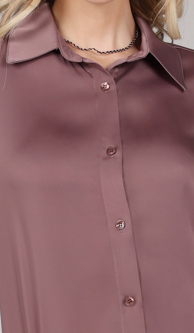 Afroze Silky Formal Button-down Shirt - Mauve - Final Sale