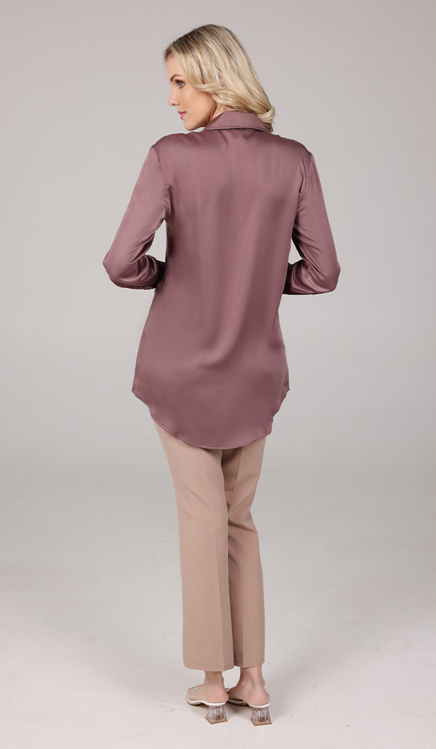 Afroze Silky Formal Button-down Shirt - Mauve - Final Sale