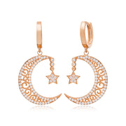 Alaa Sterling Silver Crescent Moon and Star Filigree Earrings - Rose Gold