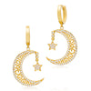 Alaa Sterling Silver Crescent Moon and Star Filigree Earrings - Gold