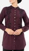 Alvina Embroidered Mostly Cotton Modest Buttondown Shirt - Maroon - FINAL SALE