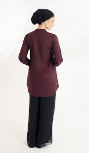 Chemise boutonnée modeste brodée principalement en coton Alvina - Marron 