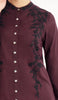 Alvina Embroidered Mostly Cotton Modest Buttondown Shirt - Maroon - FINAL SALE