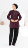 Alvina Embroidered Mostly Cotton Modest Buttondown Shirt - Maroon - FINAL SALE