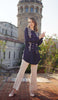 Alvina Embroidered Mostly Cotton Modest Buttondown Shirt - Navy