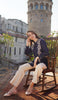 Alvina Embroidered Mostly Cotton Modest Buttondown Shirt - Navy
