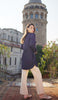 Alvina Embroidered Mostly Cotton Modest Buttondown Shirt - Navy