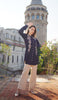 Alvina Embroidered Mostly Cotton Modest Buttondown Shirt - Navy