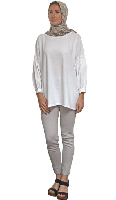 Aly Long Loose Modest Stretch Top - Cream