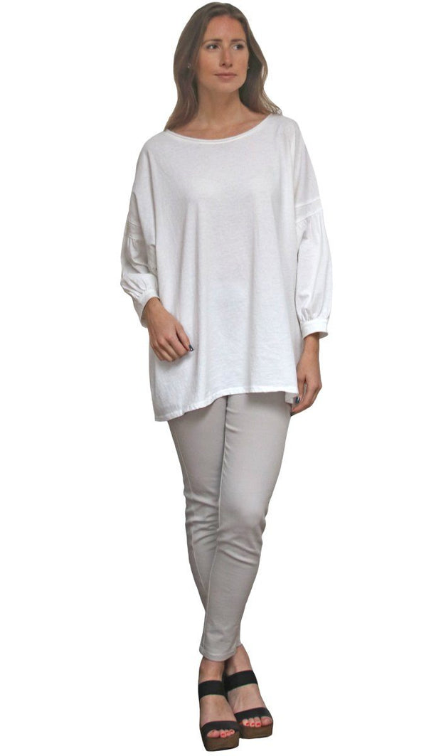 Aly Long Loose Modest Stretch Top - Cream