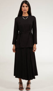 Amani Softly Pleated Long Skirt - Black