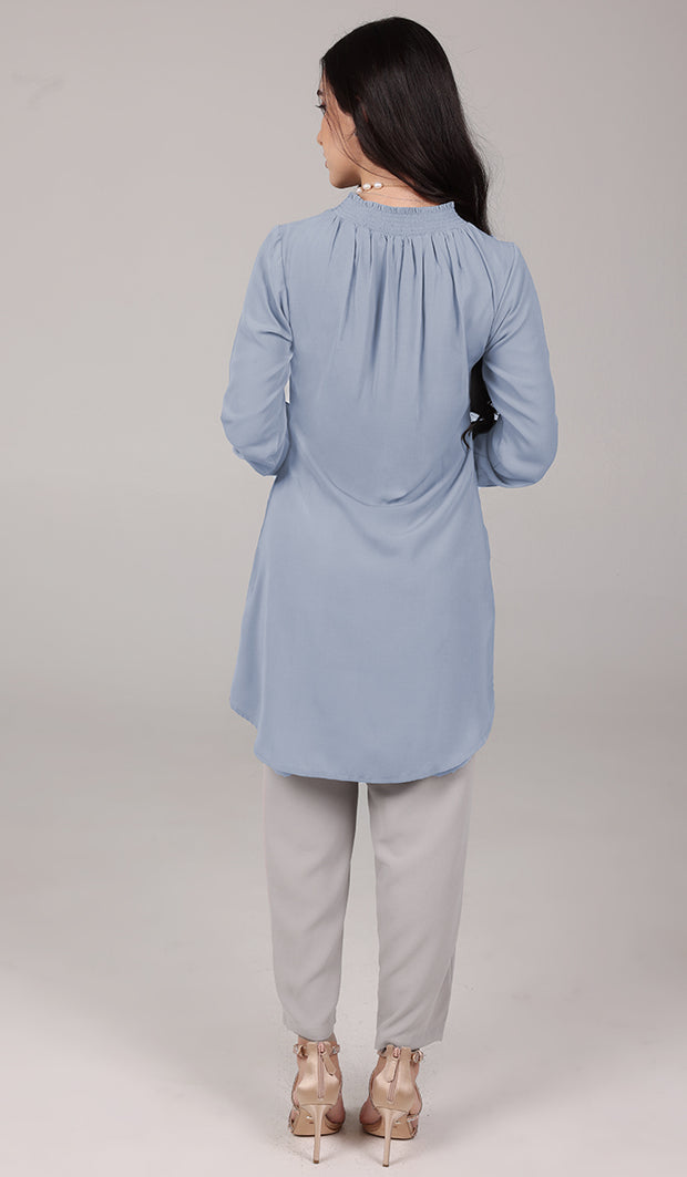 Amina Embroidered Formal Long Modest Tunic - Powder Blue