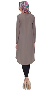 Anila Long Modest Muslim Tunic Dress - Taupe
