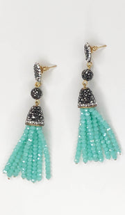 Aqua Blue Crystal Turkish Tassel Earrings