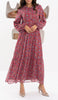 Armine Modest Long Tiered Print Maxi Dress - Maroon - FINAL SALE
