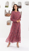 Armine Modest Long Tiered Print Maxi Dress - Maroon - FINAL SALE