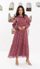 Armine Modest Long Tiered Print Maxi Dress - Maroon - FINAL SALE